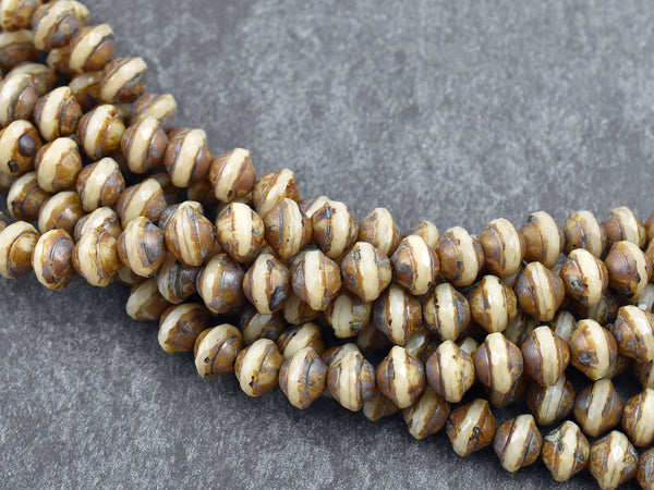 Picasso Beads - Saturn Beads - Czech Glass Beads - Beige Picasso - 7x9mm - 27pcs - (A501)