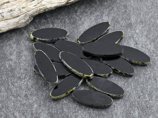 Picasso Beads - Czech Glass Beads - Spindle Beads - Marquise Beads - Jet Black - 15pcs - 8x20mm- (2134)