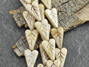 Heart Beads - Czech Glass Beads - Picasso Beads - Valentines Beads - Heart Charm - 17x11mm - 8pcs (3883)