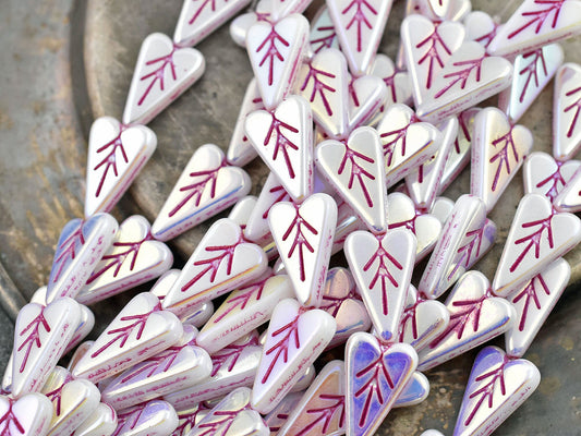 Heart Beads - Czech Glass Beads - Picasso Beads - Valentines Beads - Heart Charm - 17x11mm - 8pcs (2961)