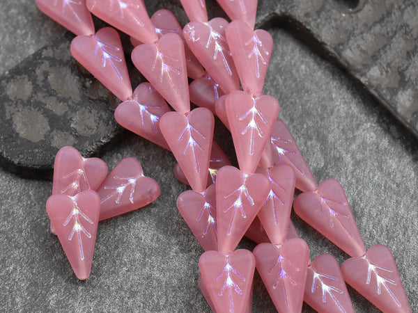 Heart Beads - Czech Glass Beads - Pink Beads - Valentines Beads - Heart Charm - 17x11mm - 8pcs (440)