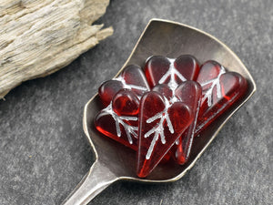 Heart Beads - Czech Glass Beads - Red Heart Beads - Valentines Beads - Heart Charm - 17x11mm - 8pcs (1689)