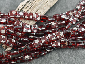 Czech Glass Beads - 4th of July Beads - Patriotic Beads - Vintage Beads - Star Beads - 9mm - 23pcs - (4508)