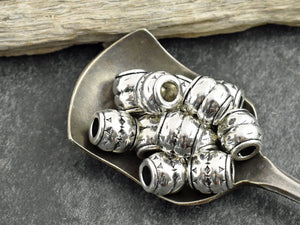 Drum Beads - Barrel Beads - Metal Beads - Silver Beads - Antique Silver - Large Hole Beads - 8mm - 20pcs - (1219)