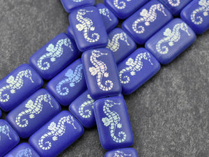 Czech Glass Beads - Seahorse Beads - Laser Etched Beads - Sea Life Beads - Laser Tattoo Beads - 18x12mm - 6pcs (A72)