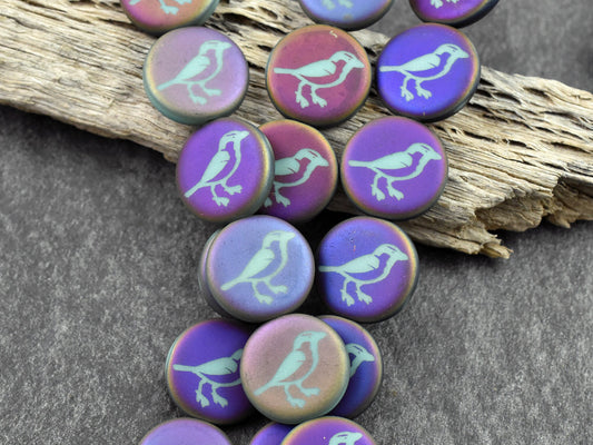 Bird Beads - Czech Glass Beads - Laser Etched Beads - Tattoo Beads - 14mm - 8pcs - (4786)
