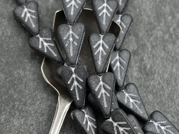 *8* 17x11mm Silver Washed Matte Jet Black Heart Leaf Beads, Women's