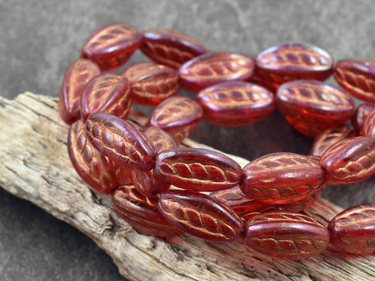 Czech Glass Beads - Oval Beads - Red Beads - New Czech Beads - 15x9mm - (659)