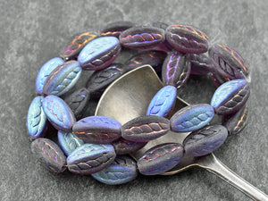 Czech Glass Beads - Oval Beads - Matte Beads - Purple Beads - Picasso Beads - 15x9mm - (4162)