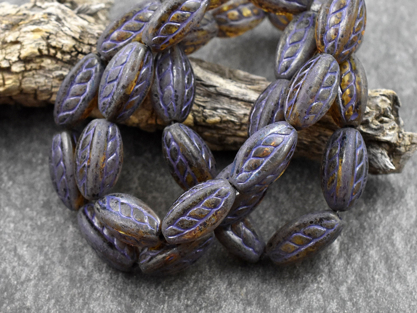 Picasso Beads - Czech Glass Beads - Oval Beads - Purple Beads - 15x9mm - (687)