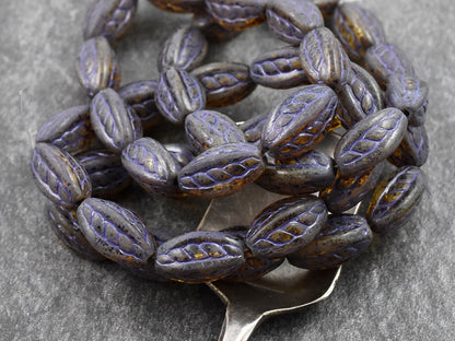 Picasso Beads - Czech Glass Beads - Oval Beads - Purple Beads - 15x9mm - (687)