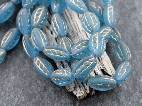 Czech Glass Beads - Oval Beads - Matte Beads - Blue Beads - Picasso Beads - 15x9mm - (968)