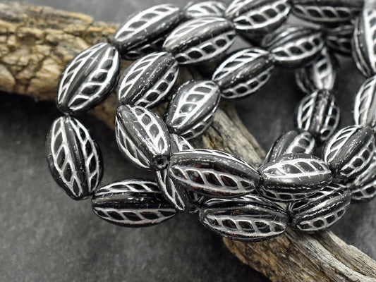 NEW Czech Glass Beads - Black Beads - Oval Beads - Picasso Beads - 15x9mm - (5175)