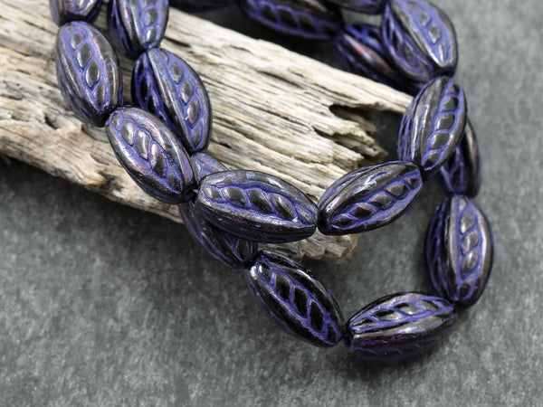 NEW Czech Glass Beads - Purple Beads - Oval Beads - Picasso Beads - 15x9mm - (5057)