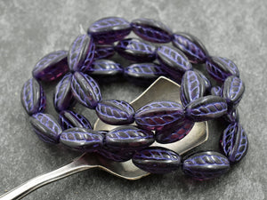 Czech Glass Beads - Purple Beads - Oval Beads - Picasso Beads - 15x9mm - (5103)