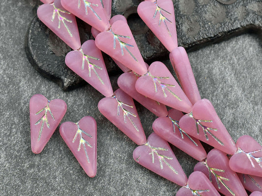 Heart Beads - Czech Glass Beads - Pink Beads - Valentines Beads - Heart Charm - 17x11mm - 8pcs (3656)