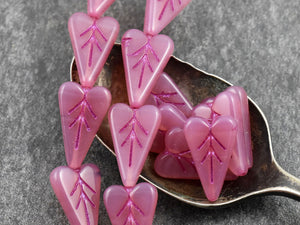 Heart Beads - Czech Glass Beads - Pink Beads - Valentines Beads - Heart Charm - 17x11mm - 8pcs (3770)