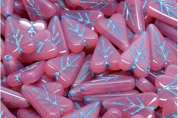 Heart Beads - Czech Glass Beads - Pink Beads - Valentines Beads - Heart Charm - 17x11mm - 8pcs (6170)