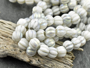 Czech Glass Beads - Large Hole Beads - 3mm Hole Bead - Picasso Beads - 8mm Beads - Melon Beads - Round Beads - (5866)