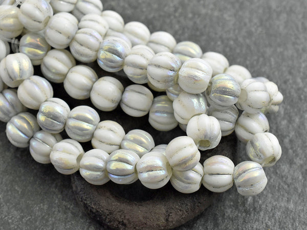 Czech Glass Beads - Large Hole Beads - 3mm Hole Bead - Picasso Beads - 8mm Beads - Melon Beads - Round Beads - (5866)