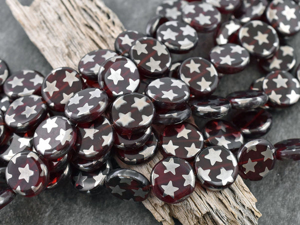 Czech Glass Beads - 4th of July Beads - Patriotic Beads - Vintage Beads - Star Beads - 14mm - 15pcs - (B555)