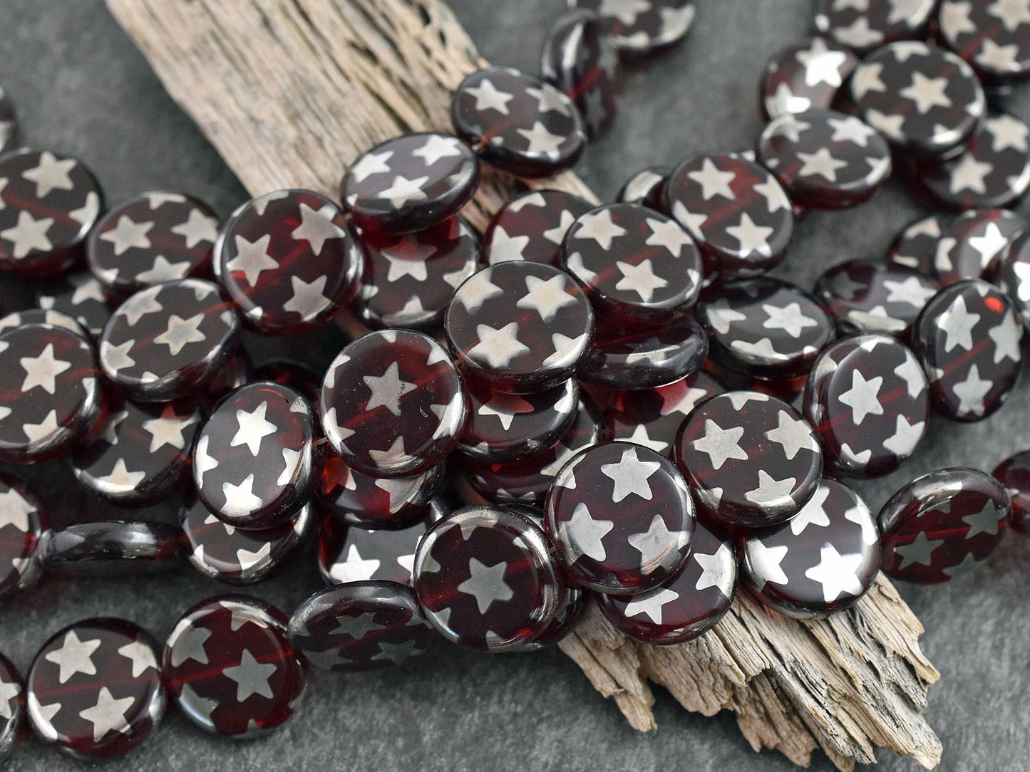 Czech Glass Beads - 4th of July Beads - Patriotic Beads - Vintage Beads - Star Beads - 14mm - 15pcs - (B555)
