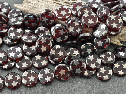 Czech Glass Beads - 4th of July Beads - Patriotic Beads - Vintage Beads - Star Beads - 14mm - 15pcs - (B555)