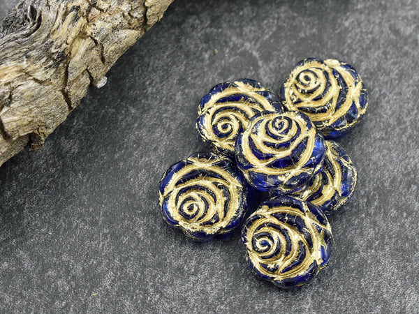 Flower Beads - Czech Glass Beads - Rose Beads - Floral Beads - Picasso Beads - 6pcs - 14mm - (4247)