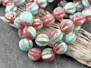 Czech Glass Beads - Melon Beads - Picasso Beads - Round Beads - Bohemian Beads - 15pcs - 12mm - (B811)