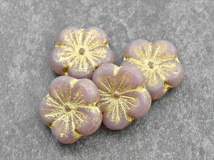 Flower Beads - Czech Glass Beads - Hibiscus Beads - Hawaiian Flower Beads - Picasso Beads - 2pcs - 21mm - (4572)
