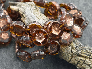 Czech Glass Beads -Flower Beads -  Hibiscus Beads - Hawaiian Flower Beads - 12pcs - 12mm - (4620)