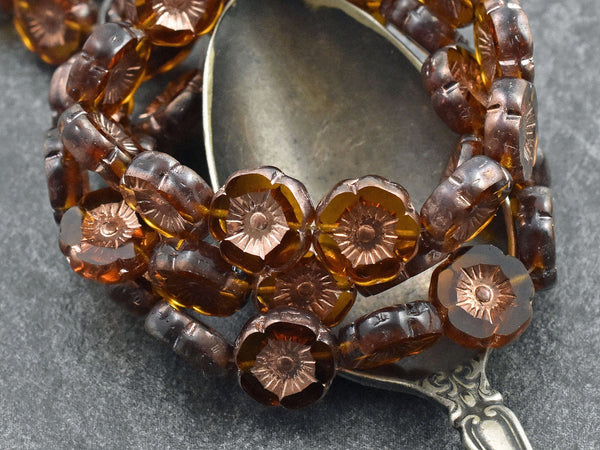 Czech Glass Beads -Flower Beads -  Hibiscus Beads - Hawaiian Flower Beads - 12pcs - 12mm - (4620)