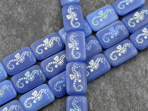 Czech Glass Beads - Seahorse Beads - Laser Etched Beads - Sea Life Beads -  Laser Tattoo Beads - 18x12mm - 6pcs (1374)