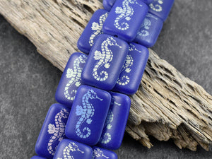 Czech Glass Beads - Seahorse Beads - Laser Etched Beads - Sea Life Beads - Laser Tattoo Beads - 18x12mm - 6pcs (A72)