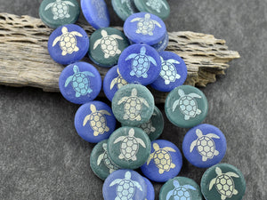 Turtle Beads - Czech Glass Beads - Laser Etched Beads - Sealife Beads - Laser Tattoo Beads - 16mm - 8pcs - (541)