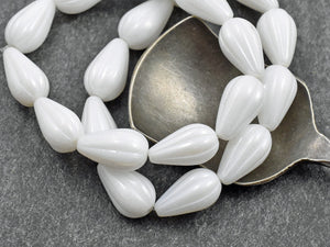 Czech Glass Beads - Melon Beads - Teardrop Beads - White Beads - Drop Beads - 10pcs - 13x8mm - (500)