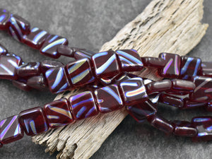 Czech Glass Beads - Red Beads - Fourth of July Beads - Square Beads - Vintage Czech Beads - 10mm - 8 inch strand - (1332)