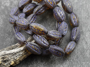 Picasso Beads - Czech Glass Beads - Oval Beads - Purple Beads - 15x9mm - (687)