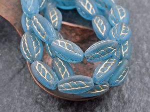 Czech Glass Beads - Oval Beads - Matte Beads - Blue Beads - Picasso Beads - 15x9mm - (968)