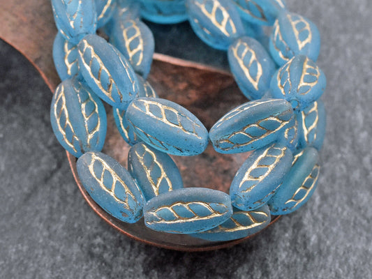 Czech Glass Beads - Oval Beads - Matte Beads - Blue Beads - Picasso Beads - 15x9mm - (968)