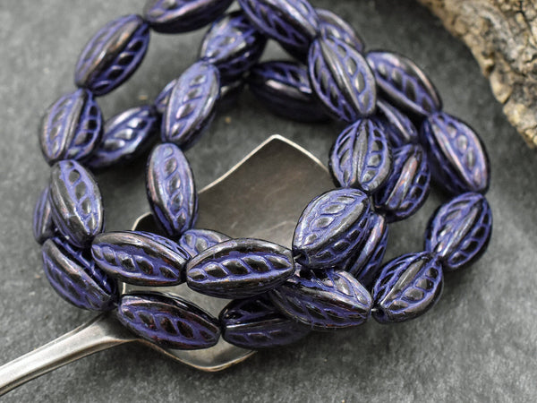 NEW Czech Glass Beads - Purple Beads - Oval Beads - Picasso Beads - 15x9mm - (5057)