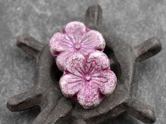Czech Glass Beads - Flower Beads - Hibiscus Beads - Picasso Beads - Hawaiian Flower Beads - Czech Flowers - 21mm - 2pcs - (2666)