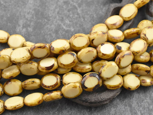 Vintage Czech Beads - Picasso Beads - Czech Glass Beads - Table Cut Beads - Oval Beads - 12x10mm - 17pcs - (5388)