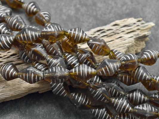 Czech Glass Beads - Vintage Beads - Bicone Beads - Matte Beads - Picasso Beads - 12x9mm - 15pcs - (A675)