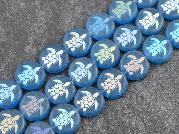 Turtle Beads - Czech Glass Beads - Laser Etched Beads - Sealife Beads - Laser Tattoo Beads - 16mm - 8pcs - (B132)