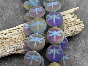 Czech Glass Beads - Laser Etched Beads - Dragonfly Beads - Tattoo Beads - 16mm - 8pcs - (4168)