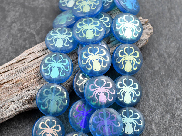 Czech Glass Beads - Laser Etched Beads - Dragonfly Beads - Tattoo Beads - 16mm - 8pcs - (6145)