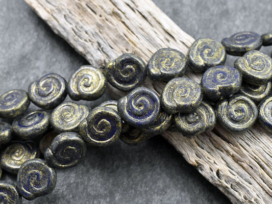 Czech Glass Beads - Picasso Beads - Navy Blue Beads - Jelly Roll Beads - Ammonite Beads - 12mm - 12pcs - (4548)