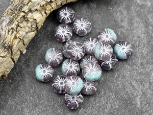 Czech Glass Beads - Hawaiian Flower Beads - Picasso Beads - Czech Glass Flowers - 8mm - 12pcs - (3595)