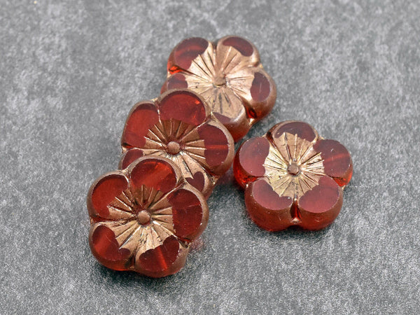 Flower Beads - Czech Glass Beads - Hibiscus Beads - Hawaiian Flower Beads - Picasso Beads - 2pcs - 22mm - (721)